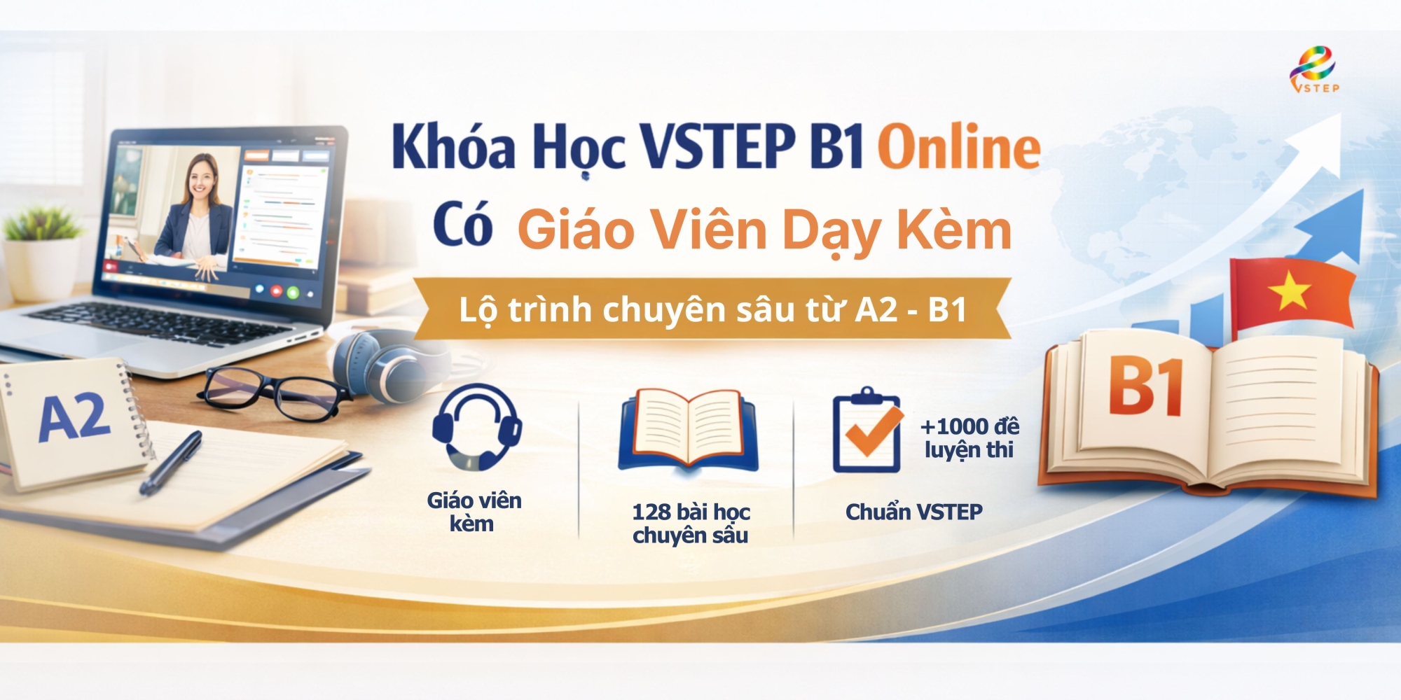 Khóa Học VSTEP B1 Online Có Giáo Viên Dạy Kèm – Lộ Trình Chuyên Sâu Từ A2 Lên B1