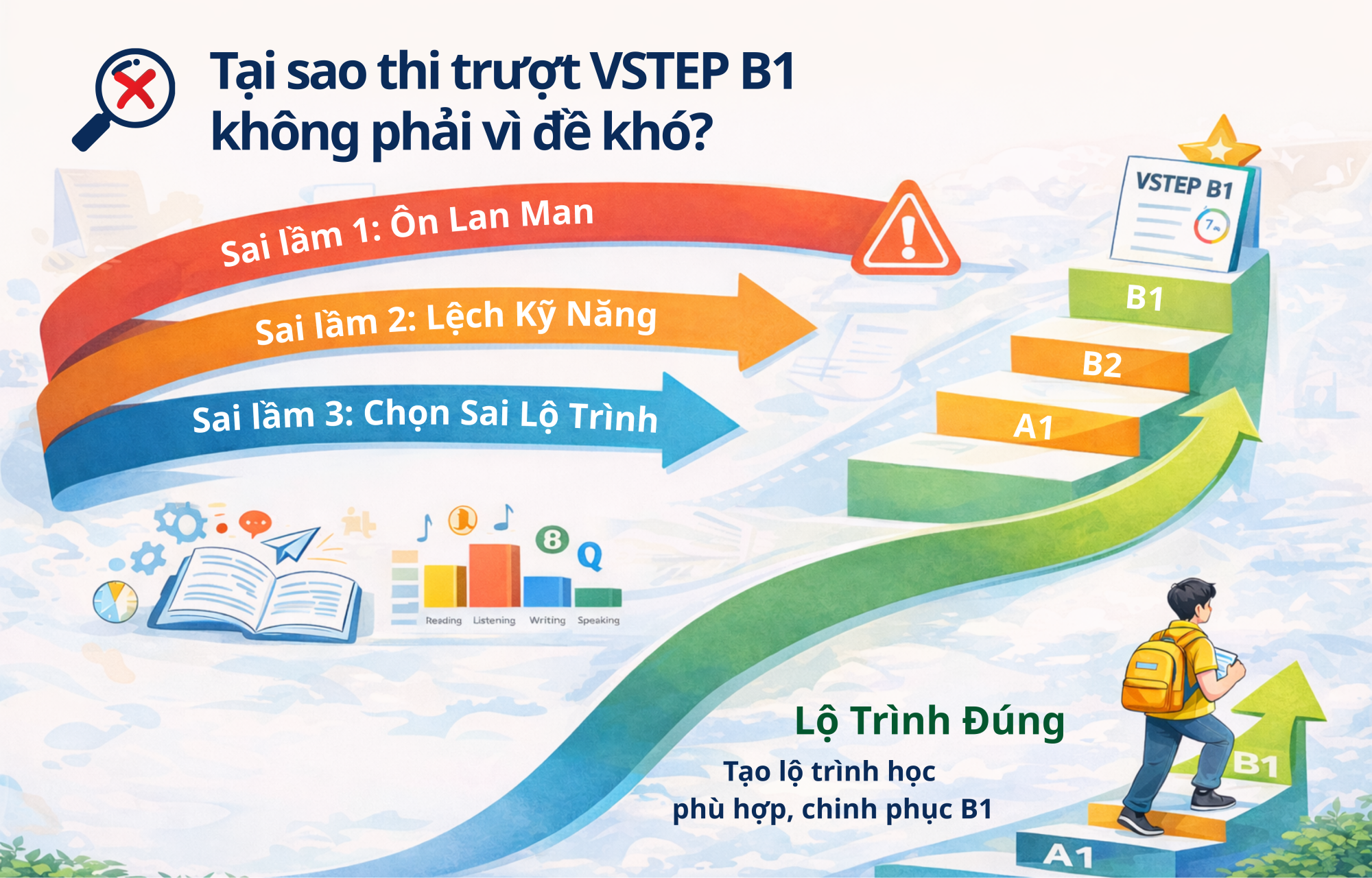 Luyện Thi VSTEP B1 Online: Chọn Đúng Lộ Trình Từ A1/A2 Đến B1 Hiệu Quả