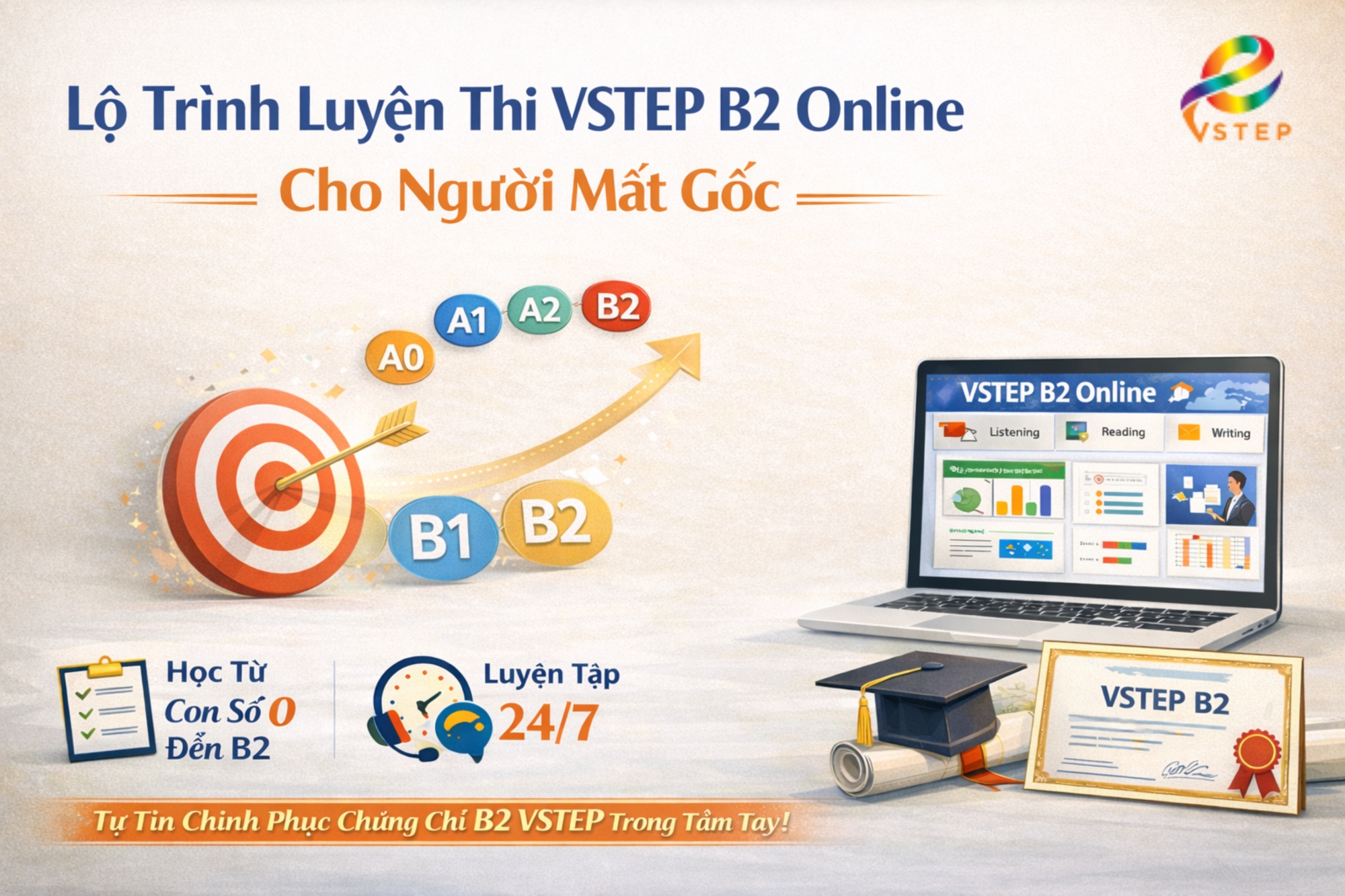 Lộ Trình Luyện Thi VSTEP B2 Online Cho Người Mất Gốc: Giải Pháp Chinh Phục Chứng Chỉ Từ Con Số 0